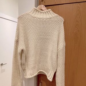 Cream cable knit sweater - mock neck